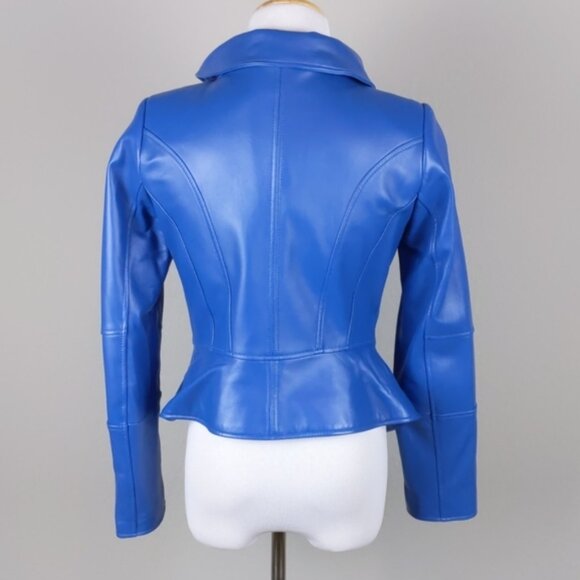G.I.L.I. Moto Leather peplum Jacket in vibrant blue - Picture 2 of 9